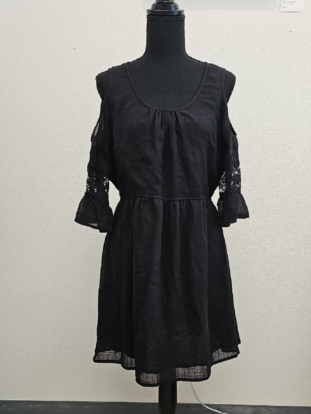 Band of Gypsies Black Mini Dress with Lace Sleeves